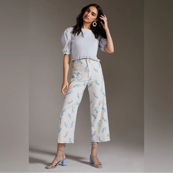 Anthropologie Pants - MAEVE by ANTHROPOLOGIE The Colette Lobster Print Cropped Wide Leg Pants in Ivory